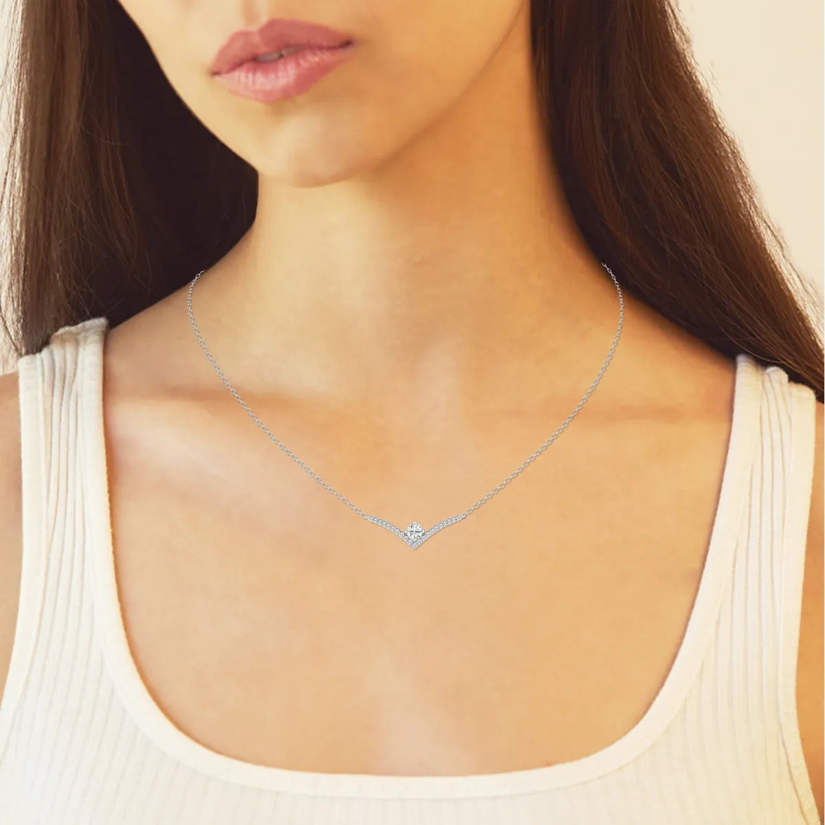 0.50 CT Round Moissanite Diamond Chevron Style Necklace