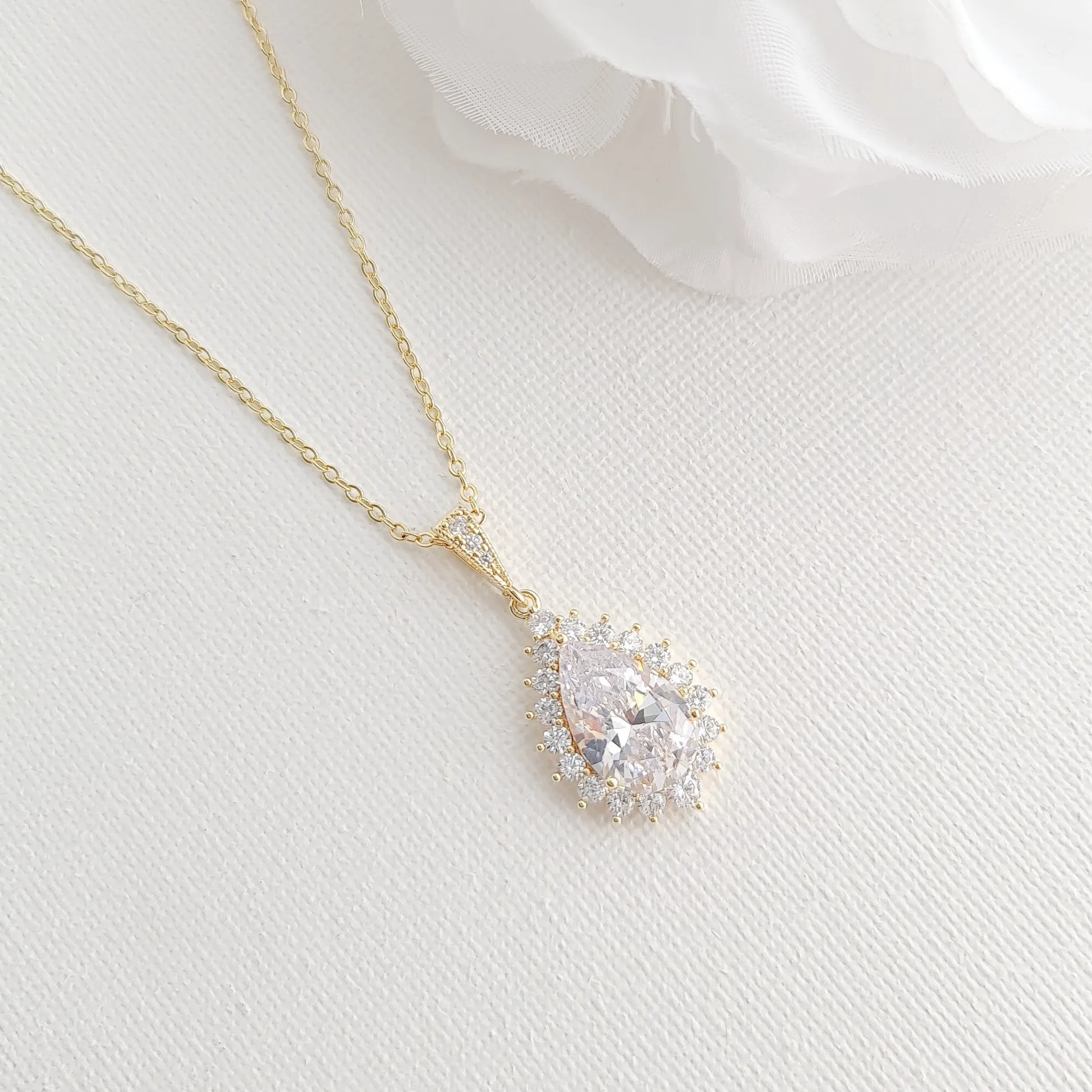 1.0 CT Pear Moissanite Halo Drop Necklace for Women