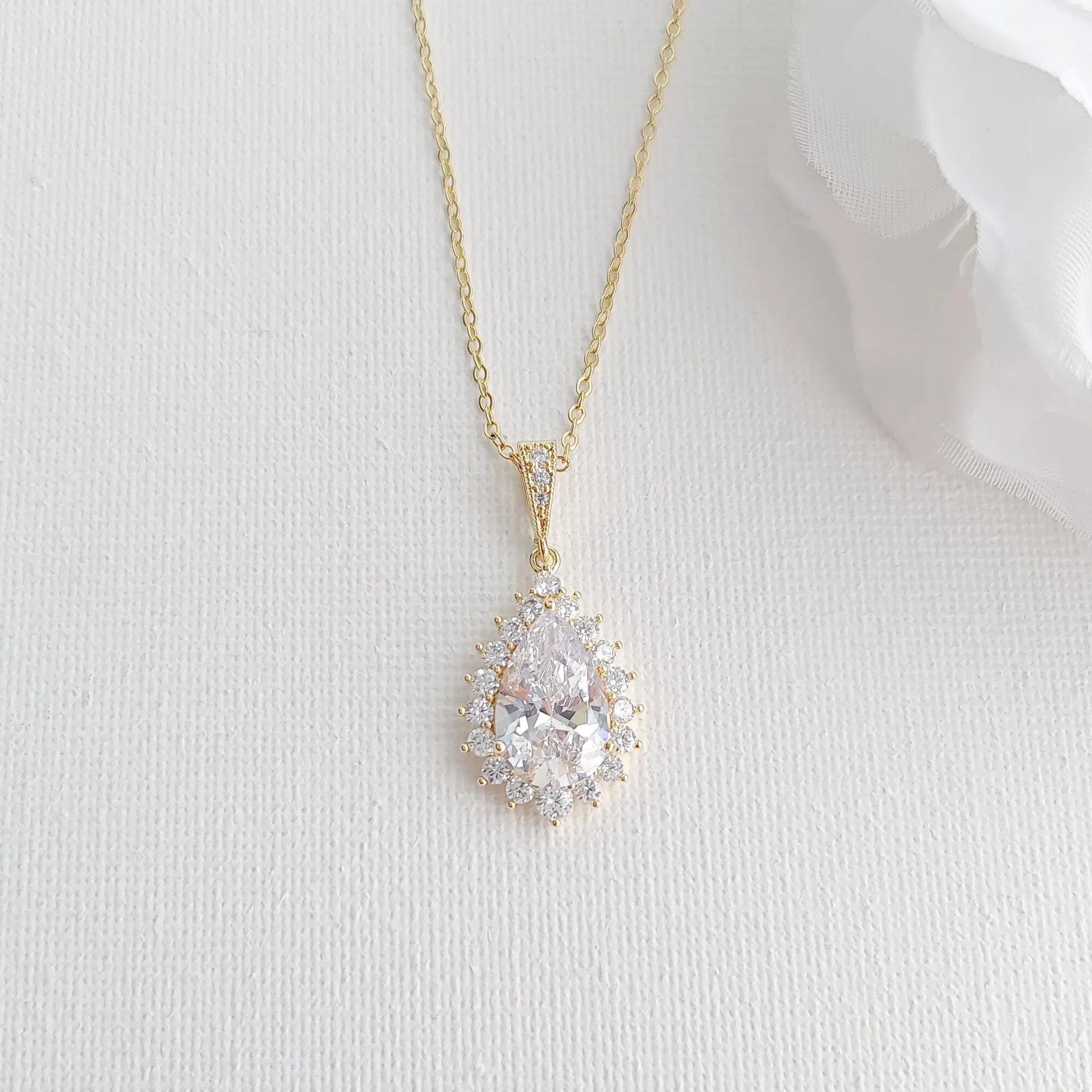 1.0 CT Pear Moissanite Halo Drop Necklace for Women