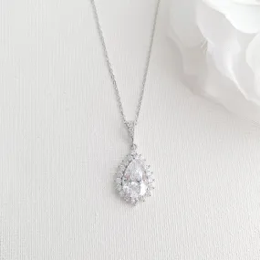 1.0 CT Pear Moissanite Halo Drop Necklace for Women