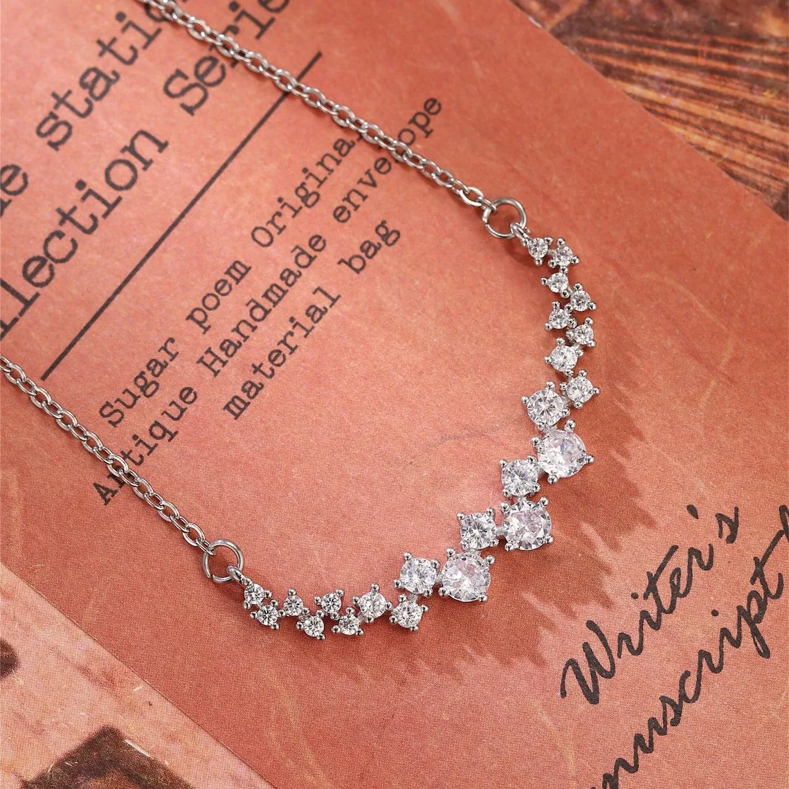 1.20 TCW Round Moissanite Diamond Cluster Necklace