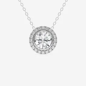 1.50 TC Round Moissanite Diamond Halo Style Necklace