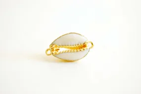 24k Gold Real Natural Cowrie Connector Shell, Natural gold dipped shell pendant, Gold Cowrie shell pendant charm, Cut Cowrie Shell Beads