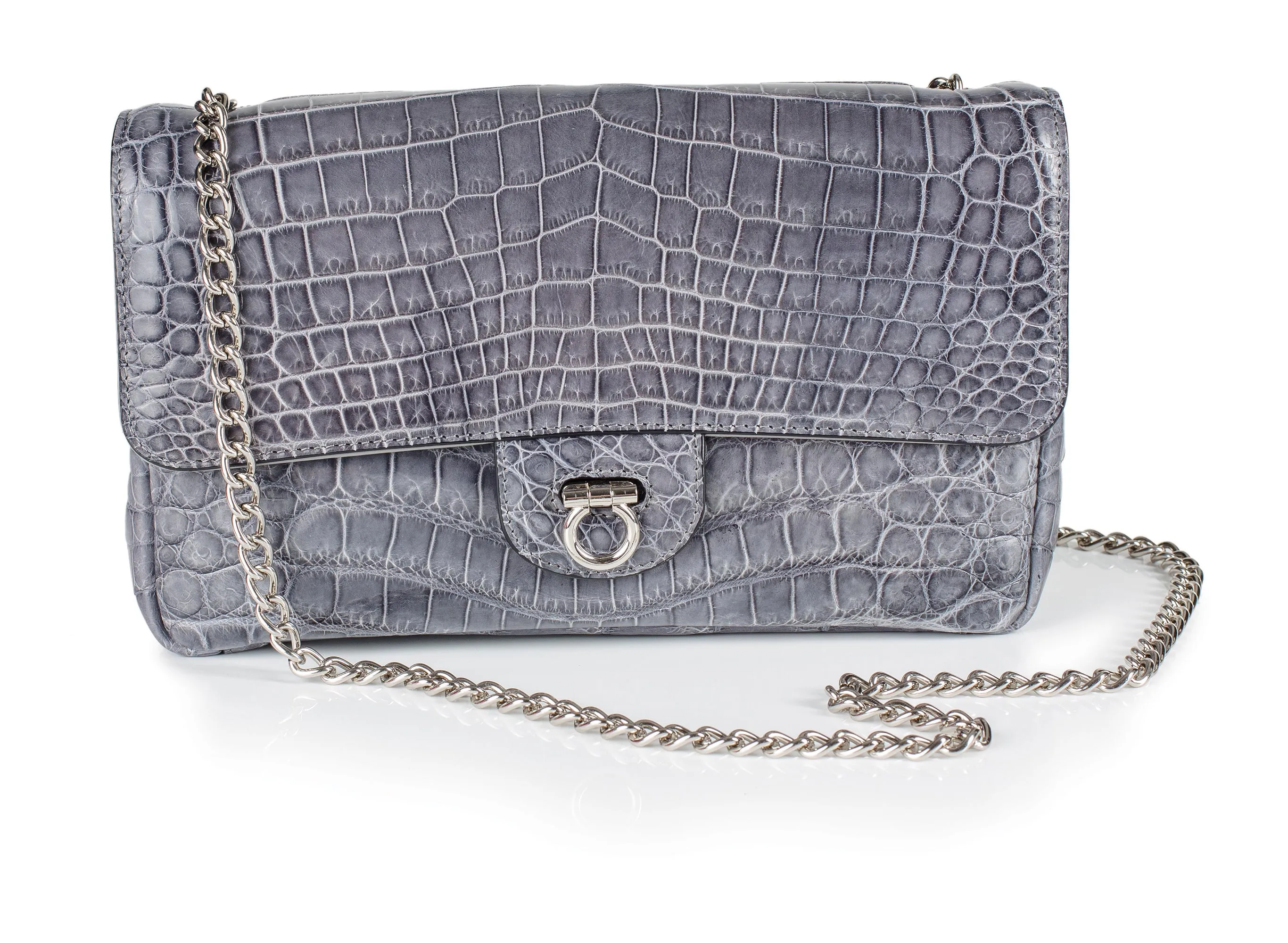 30-660-GRY THE CHARLOTTE Gracen Nile Crocodile Handbag, Gray