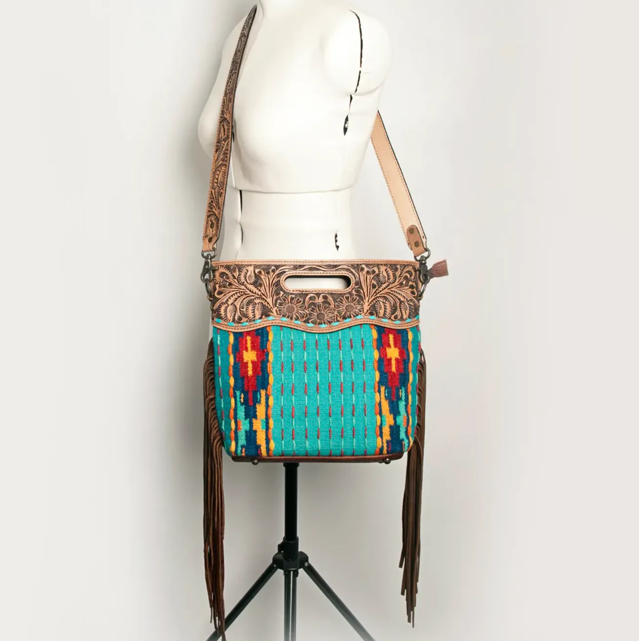 AZTEC TEAL SADDLE BAG PURSE