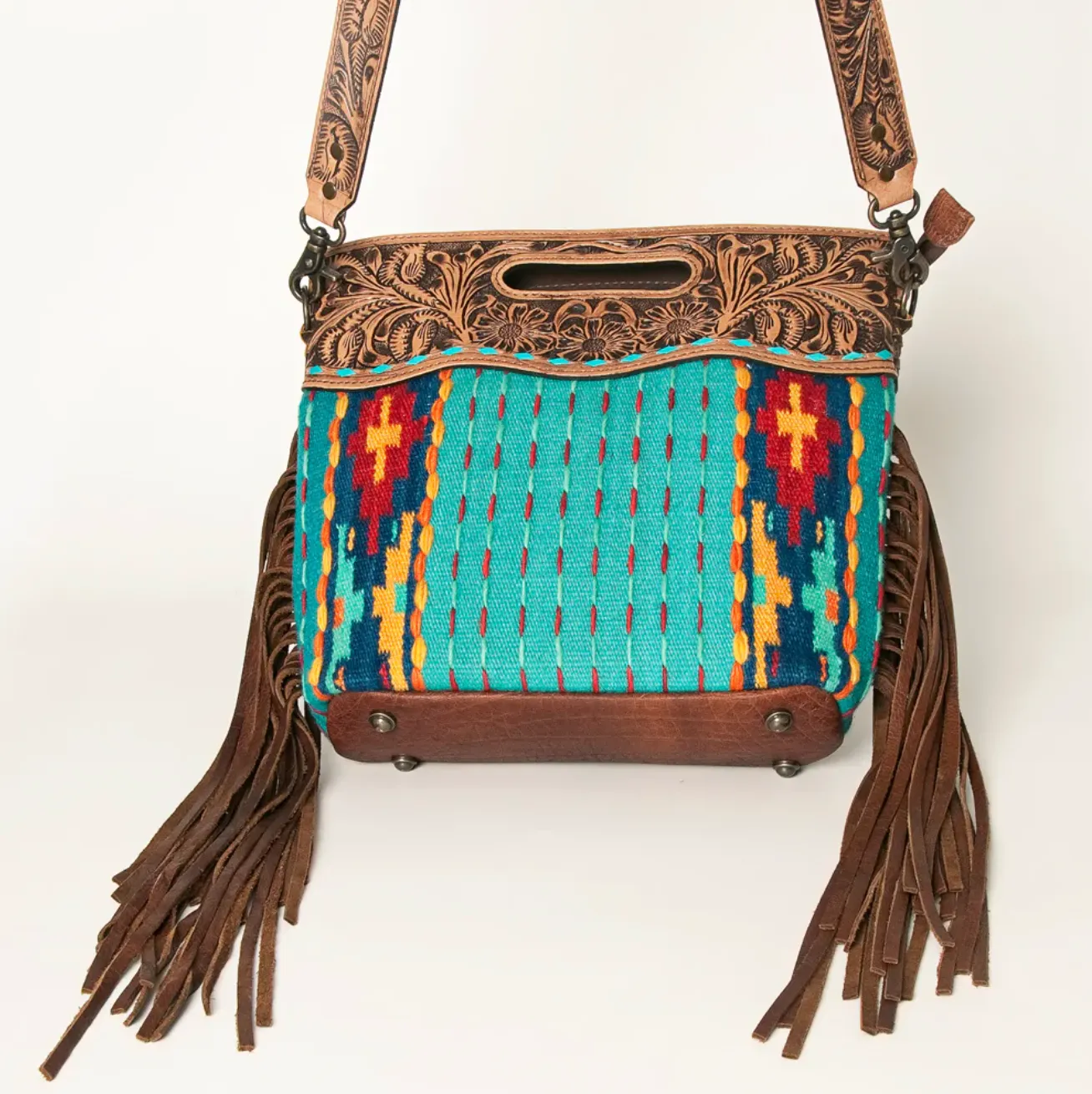 AZTEC TEAL SADDLE BAG PURSE