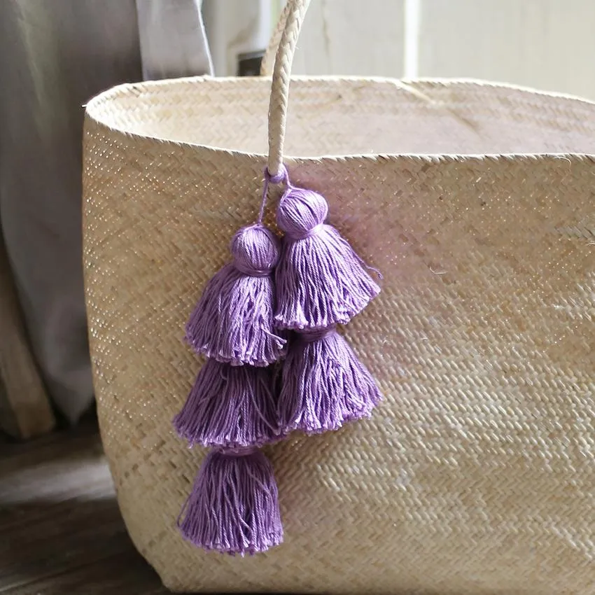 Borneo Sani Straw Tote Bag - With Purple Tassels