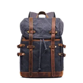 Canvas Leather Waterproof Student Backpack 20 to 35 Litre