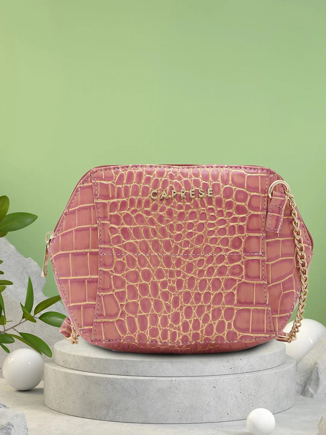 Caprese Miranda Sling Small Croco Womens Handbag Pink