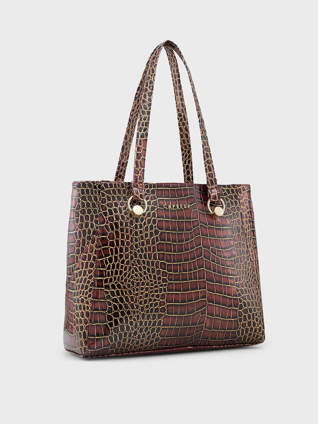 Caprese Miranda Tote Large Croco Womens Office Handbag Burgundy