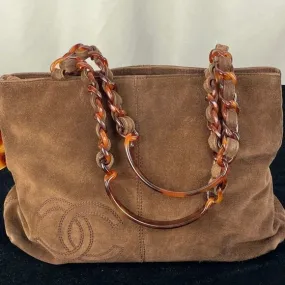 Chanel brownsuede bag with tortoise handles