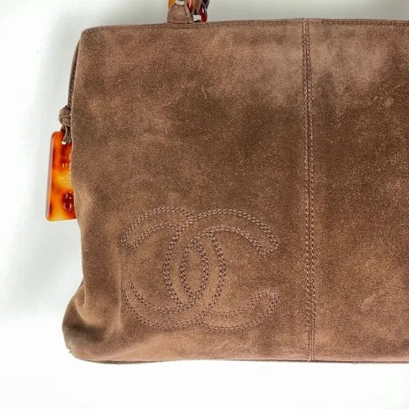 Chanel brownsuede bag with tortoise handles