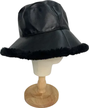 Charlotte Simone Black Faux Fut Lined Bucket Hat One Size