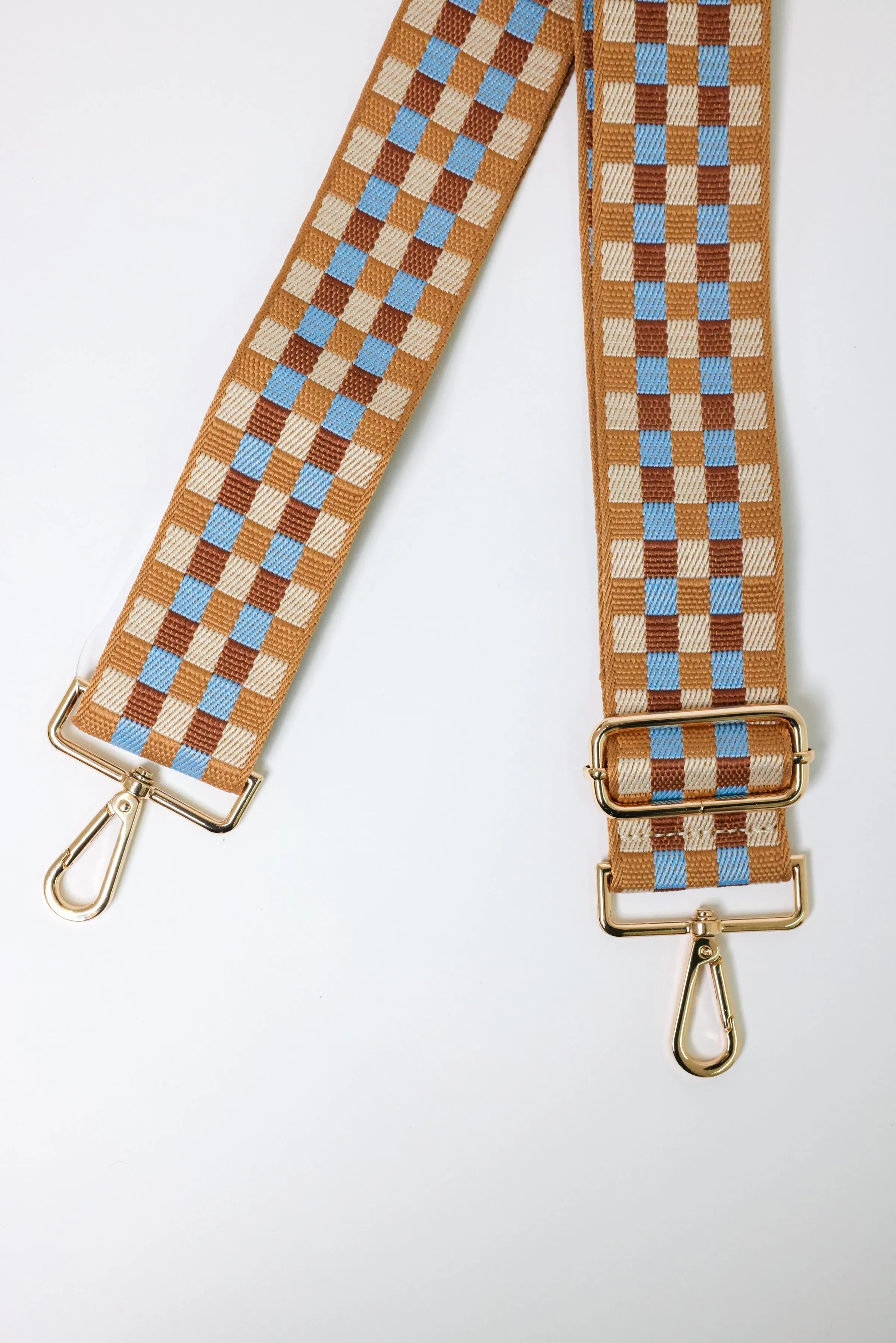 Checkerboard Aqua Browns Bag Strap