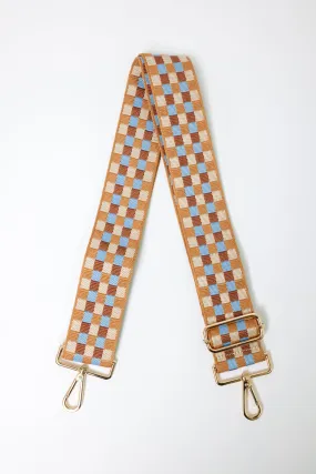 Checkerboard Aqua Browns Bag Strap