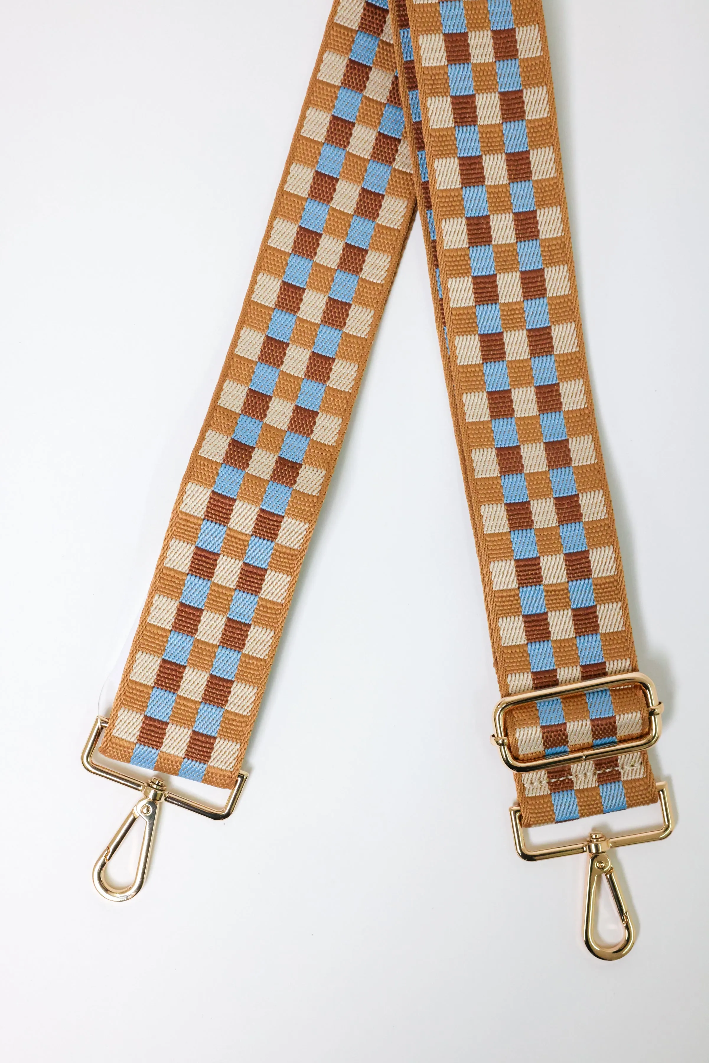 Checkerboard Aqua Browns Bag Strap