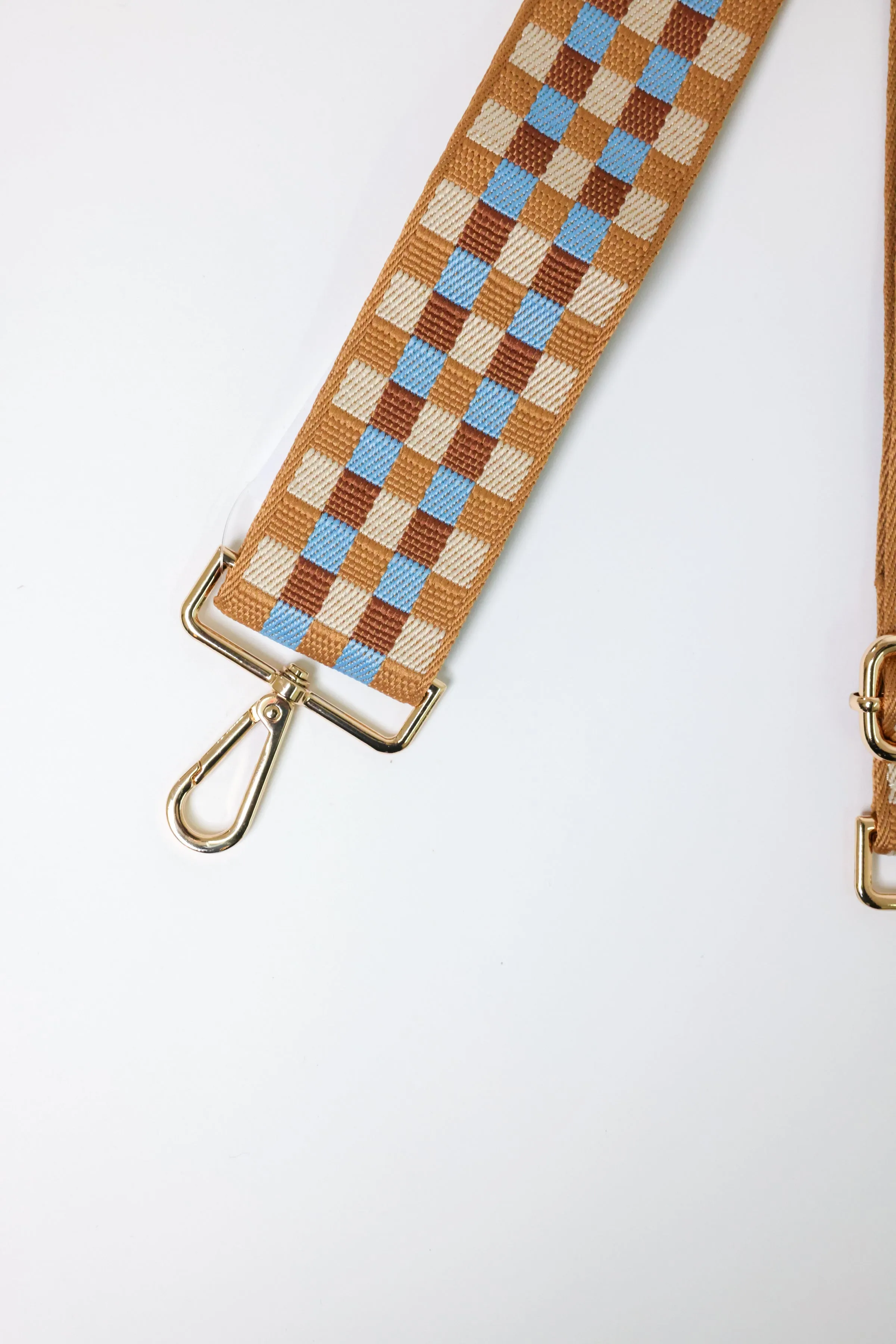 Checkerboard Aqua Browns Bag Strap