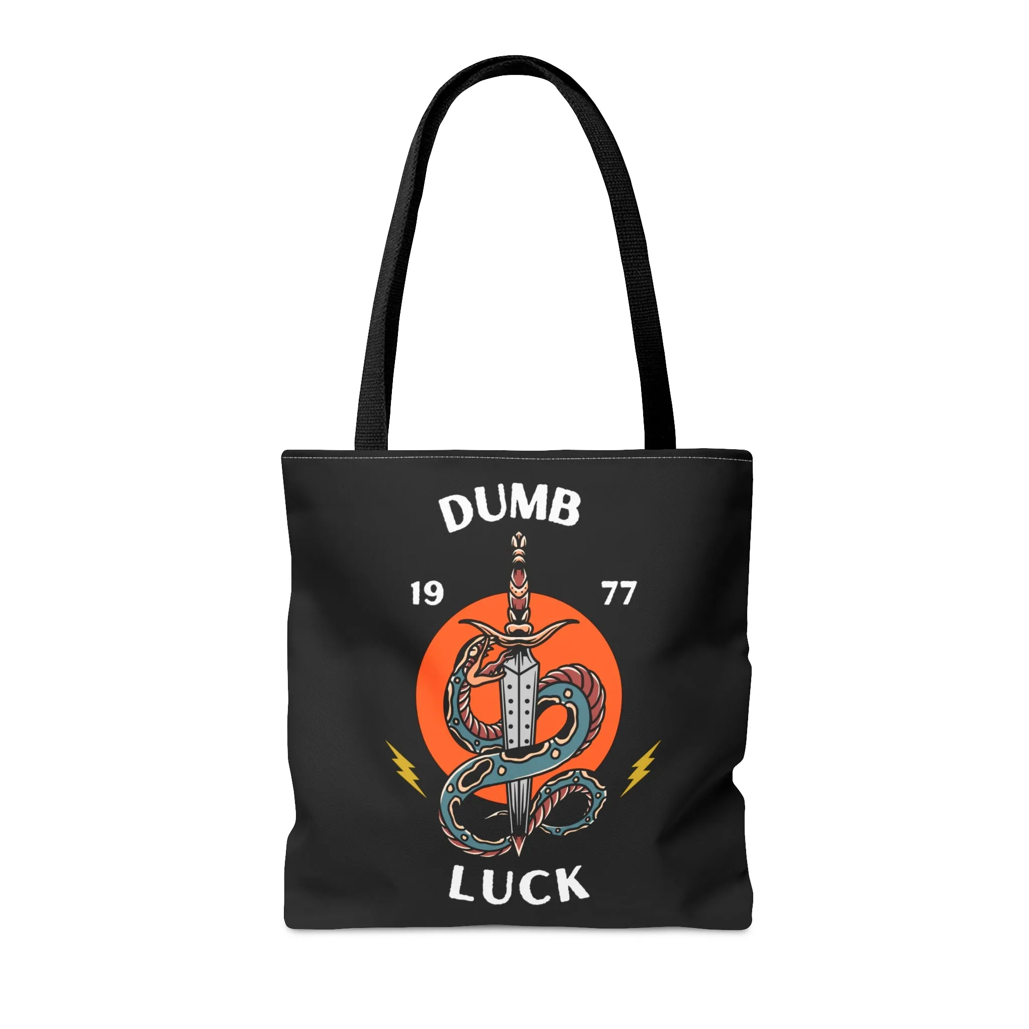 Dumb Luck Snake and Dagger Tattoo Tote Bag in Black / Vintage American Old School Traditional Tattoo / Punk Rock Alternative Beach