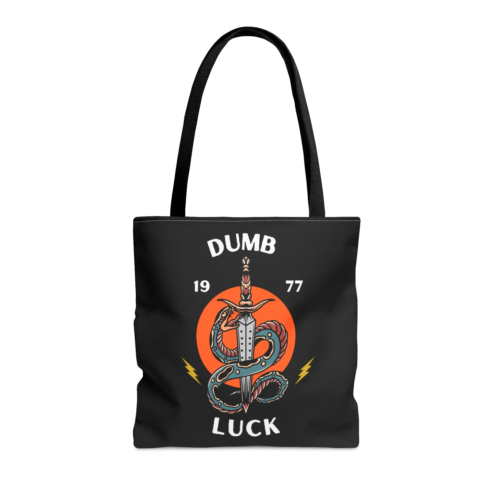 Dumb Luck Snake and Dagger Tattoo Tote Bag in Black / Vintage American Old School Traditional Tattoo / Punk Rock Alternative Beach