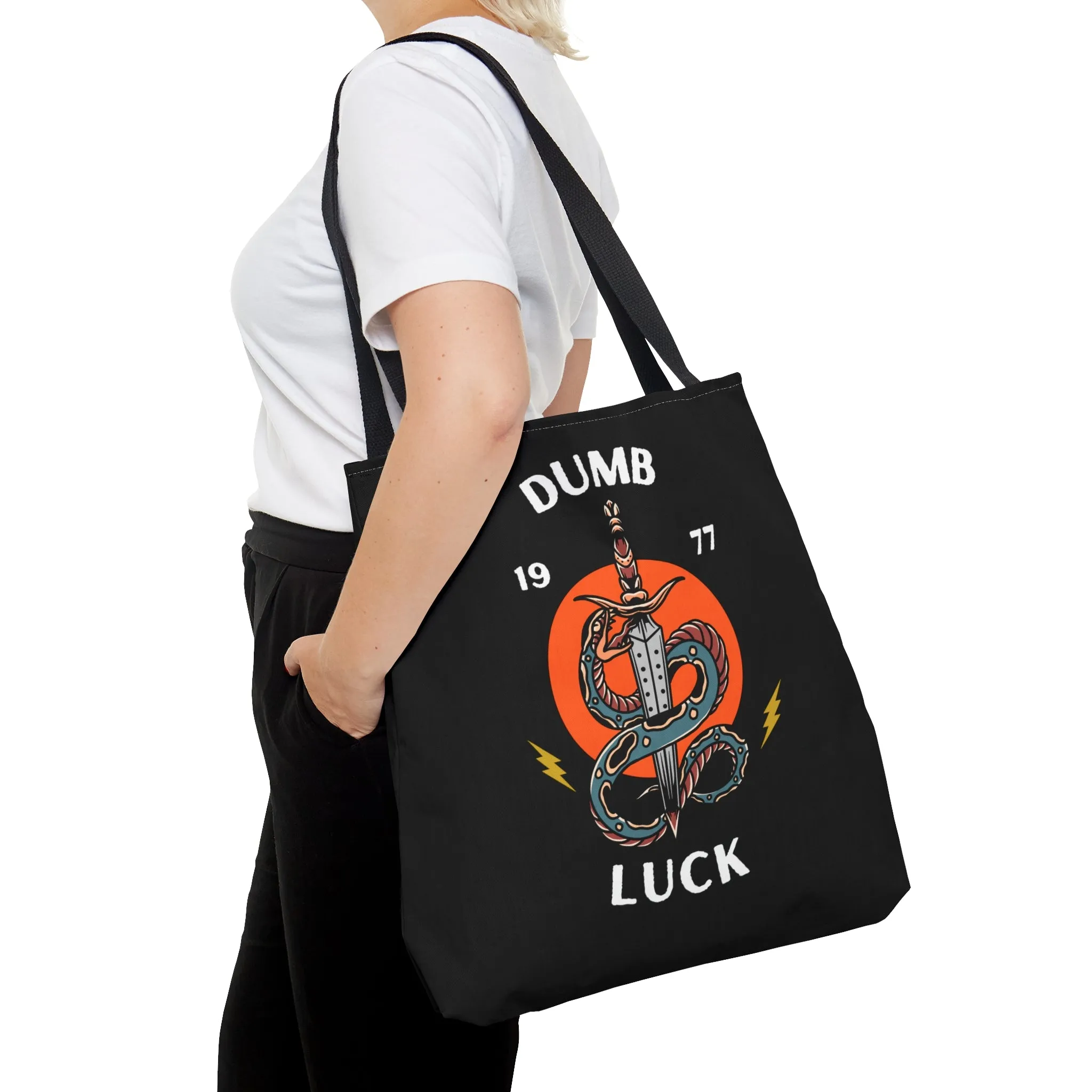 Dumb Luck Snake and Dagger Tattoo Tote Bag in Black / Vintage American Old School Traditional Tattoo / Punk Rock Alternative Beach