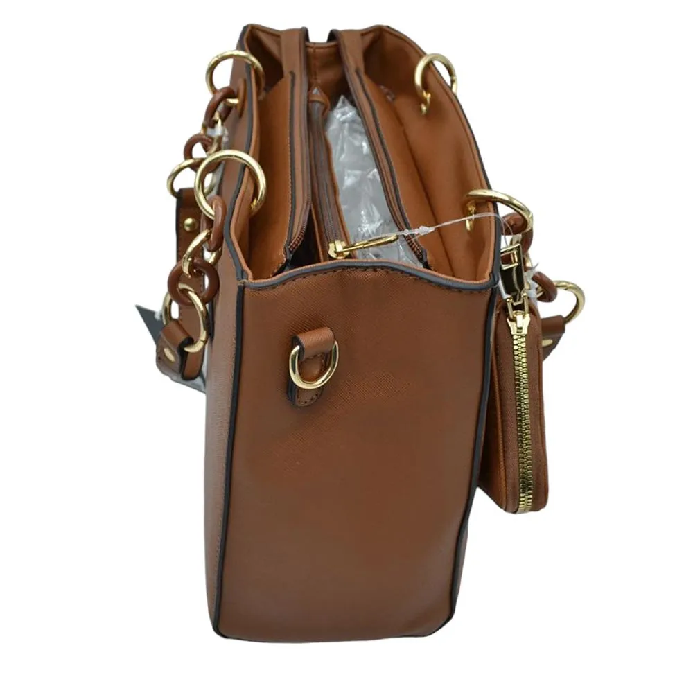 Faux Leather Satchel Tote Bag With Wallet