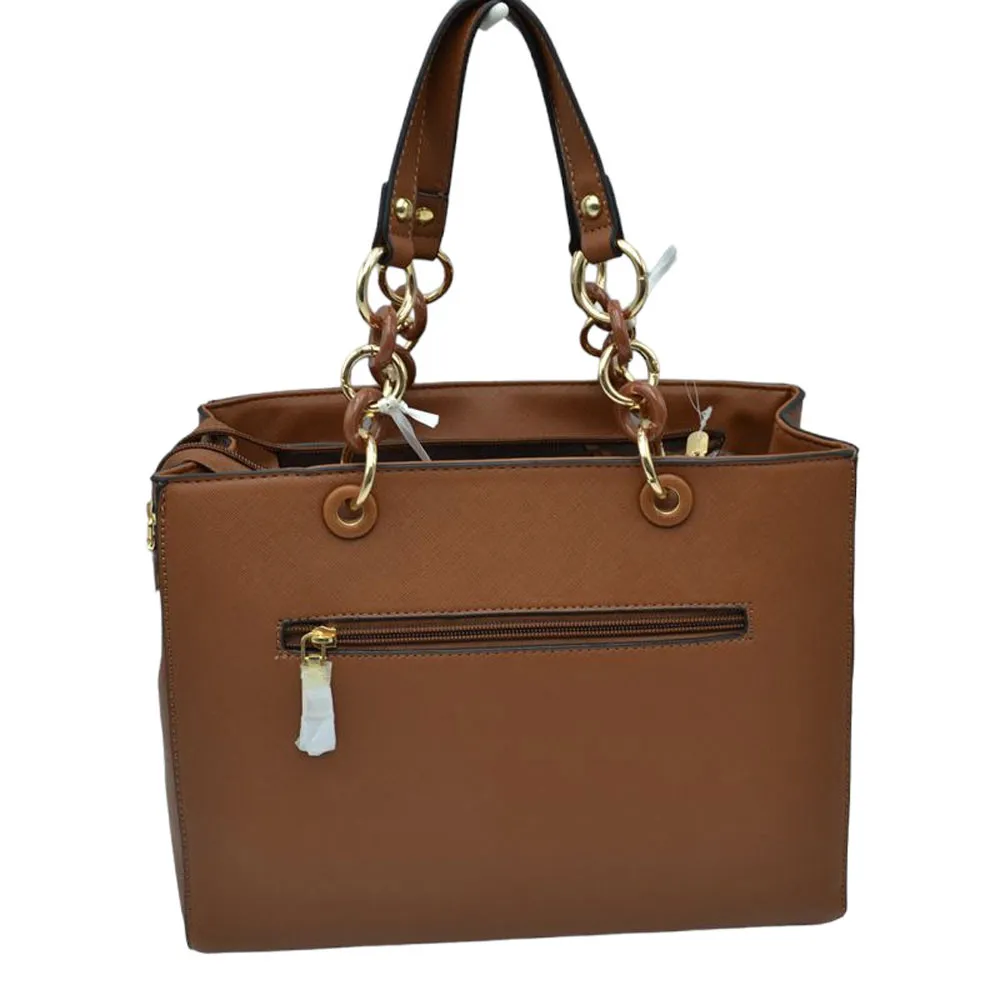 Faux Leather Satchel Tote Bag With Wallet