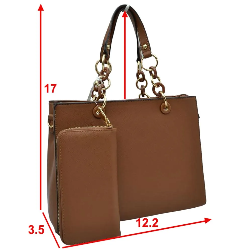 Faux Leather Satchel Tote Bag With Wallet