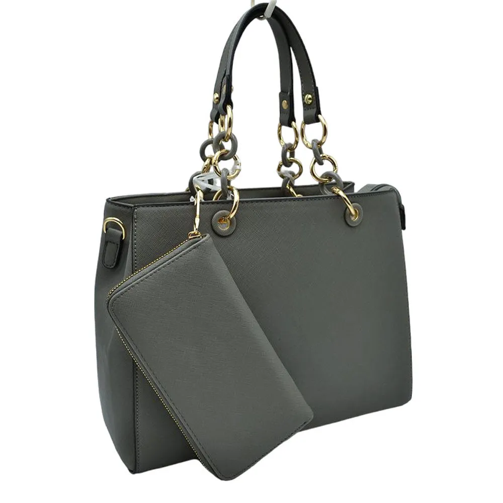 Faux Leather Satchel Tote Bag With Wallet