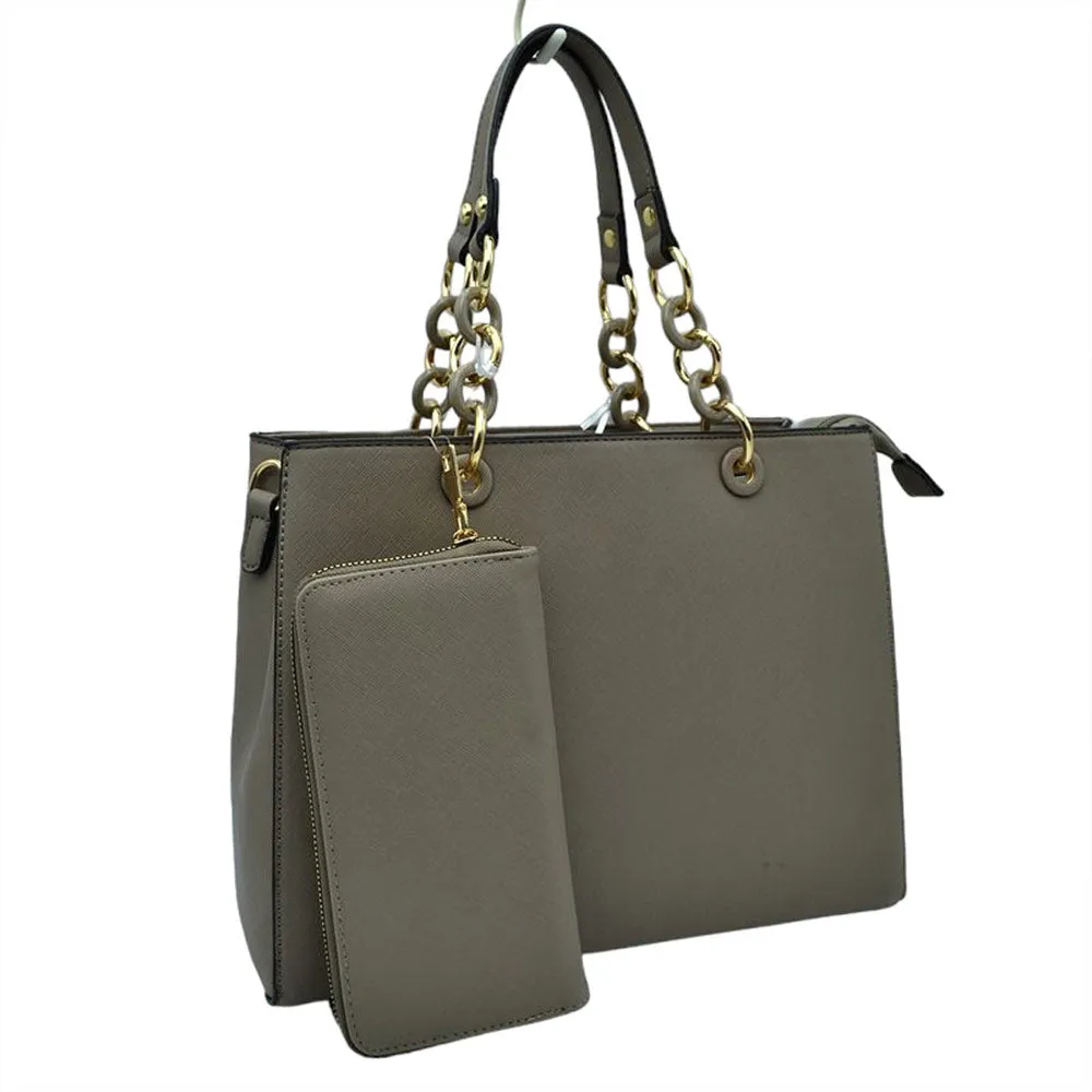 Faux Leather Satchel Tote Bag With Wallet