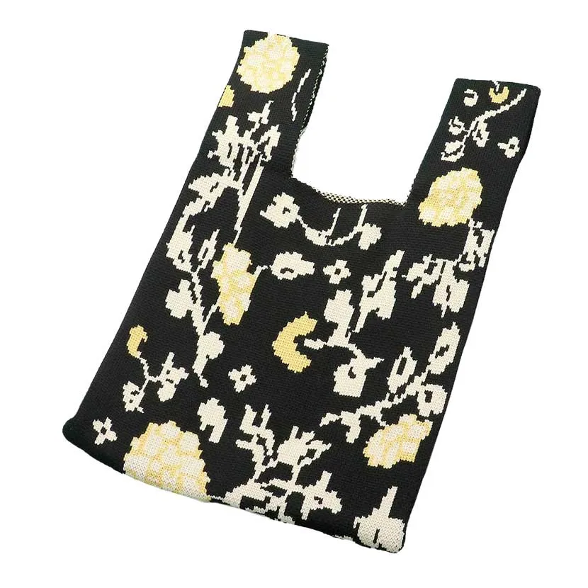 Floral Knit Tote Bag