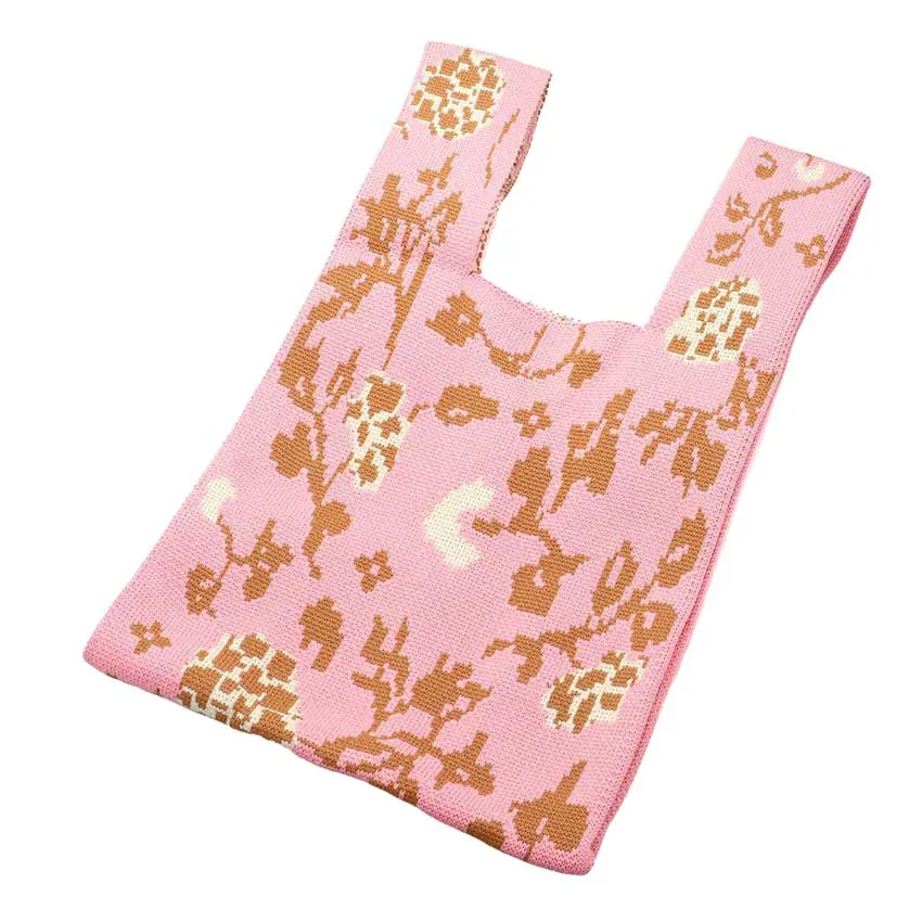 Floral Knit Tote Bag