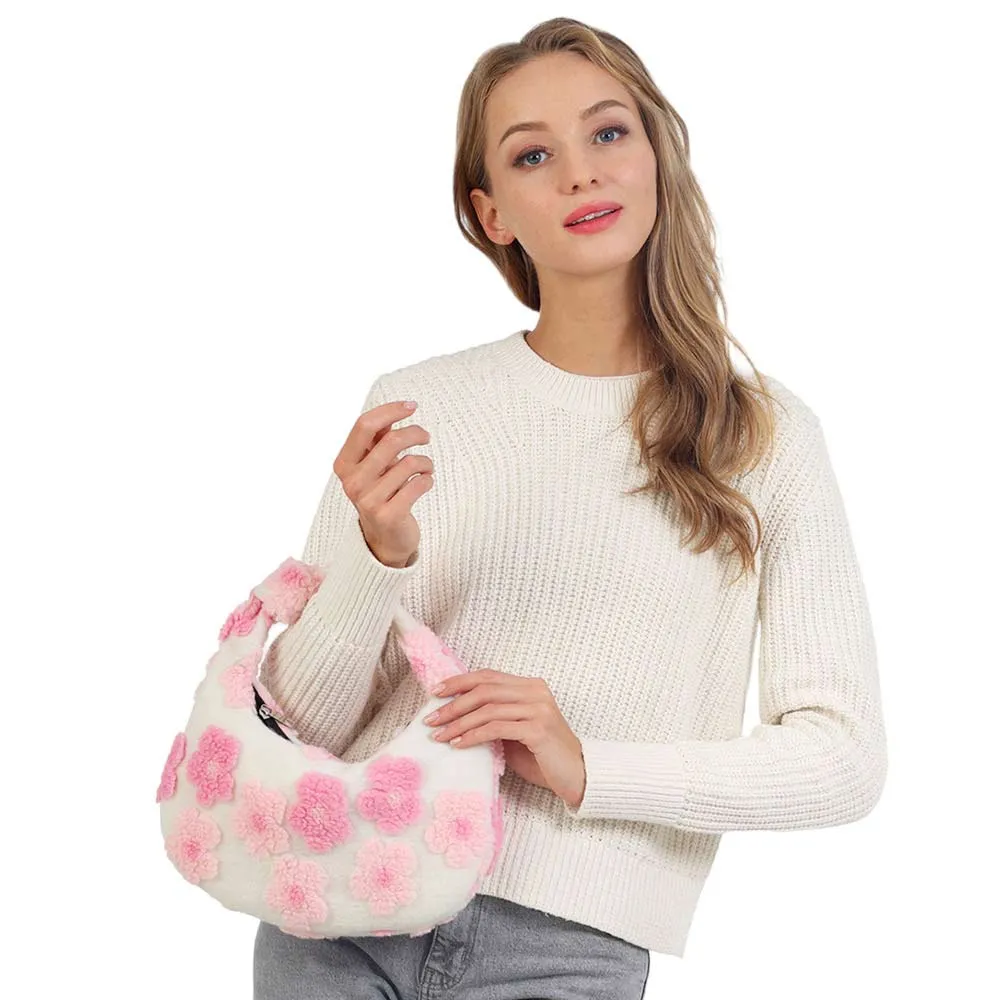 Flower Cluster Faux Fur Tote Bag