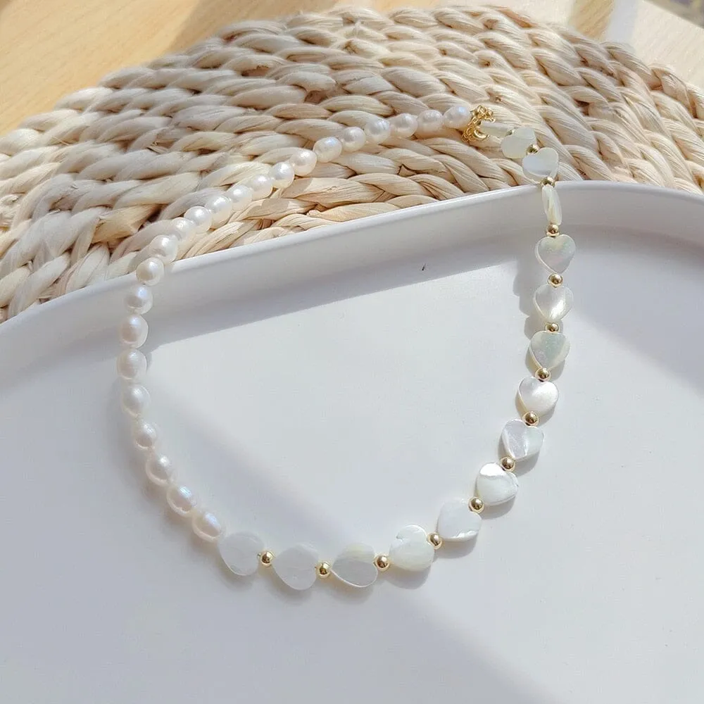 Freshwater Pearls and Puka Shell Beaded Necklace