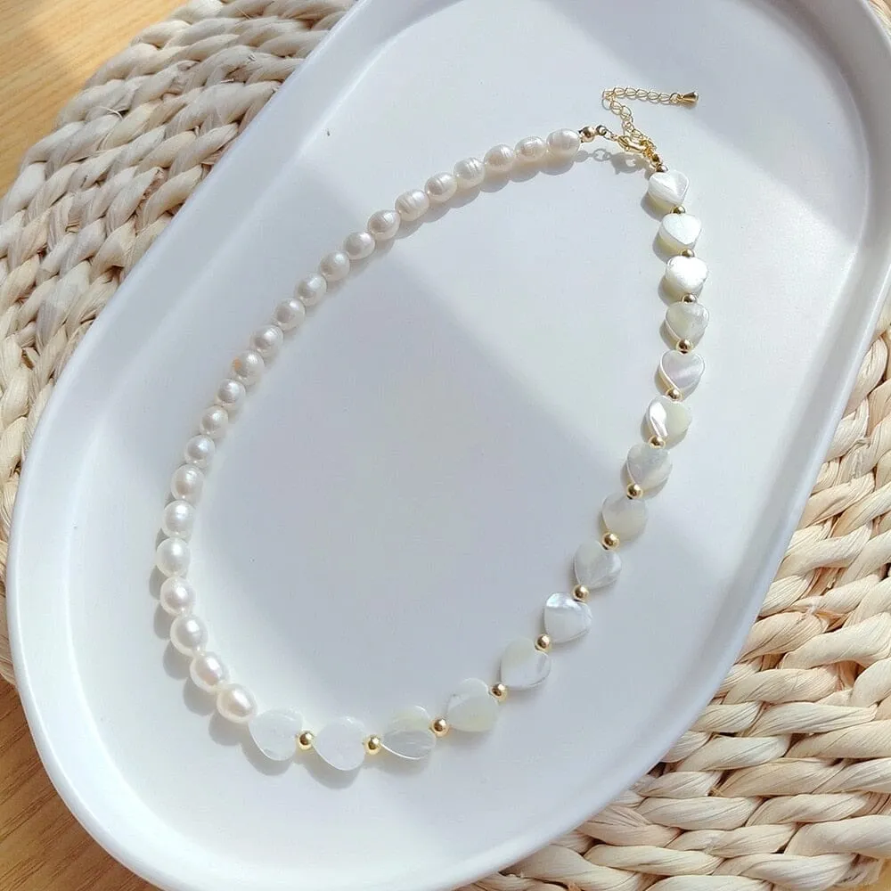 Freshwater Pearls and Puka Shell Beaded Necklace