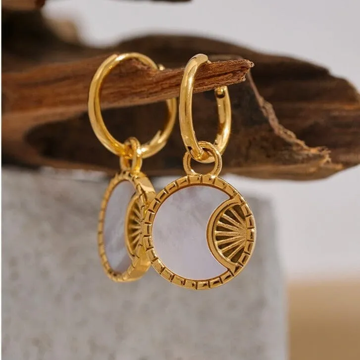 Golden Elegant Fashion Shell Star Moon Dangle Earrings