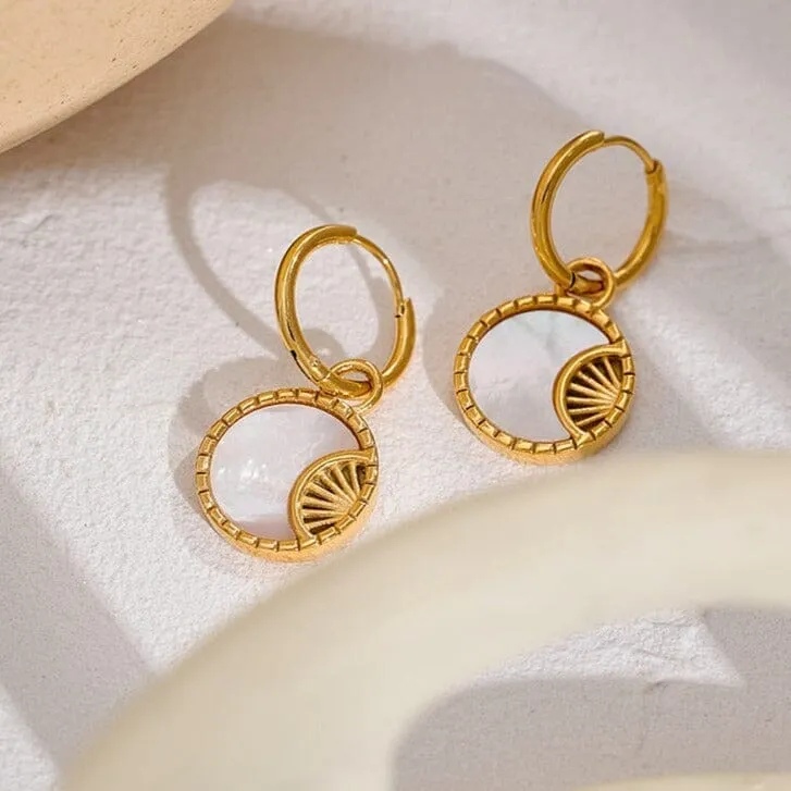 Golden Elegant Fashion Shell Star Moon Dangle Earrings