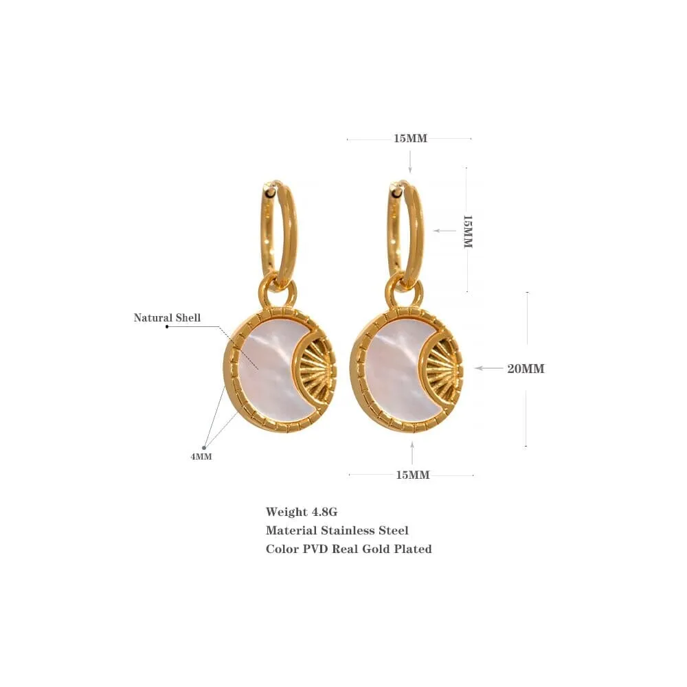 Golden Elegant Fashion Shell Star Moon Dangle Earrings