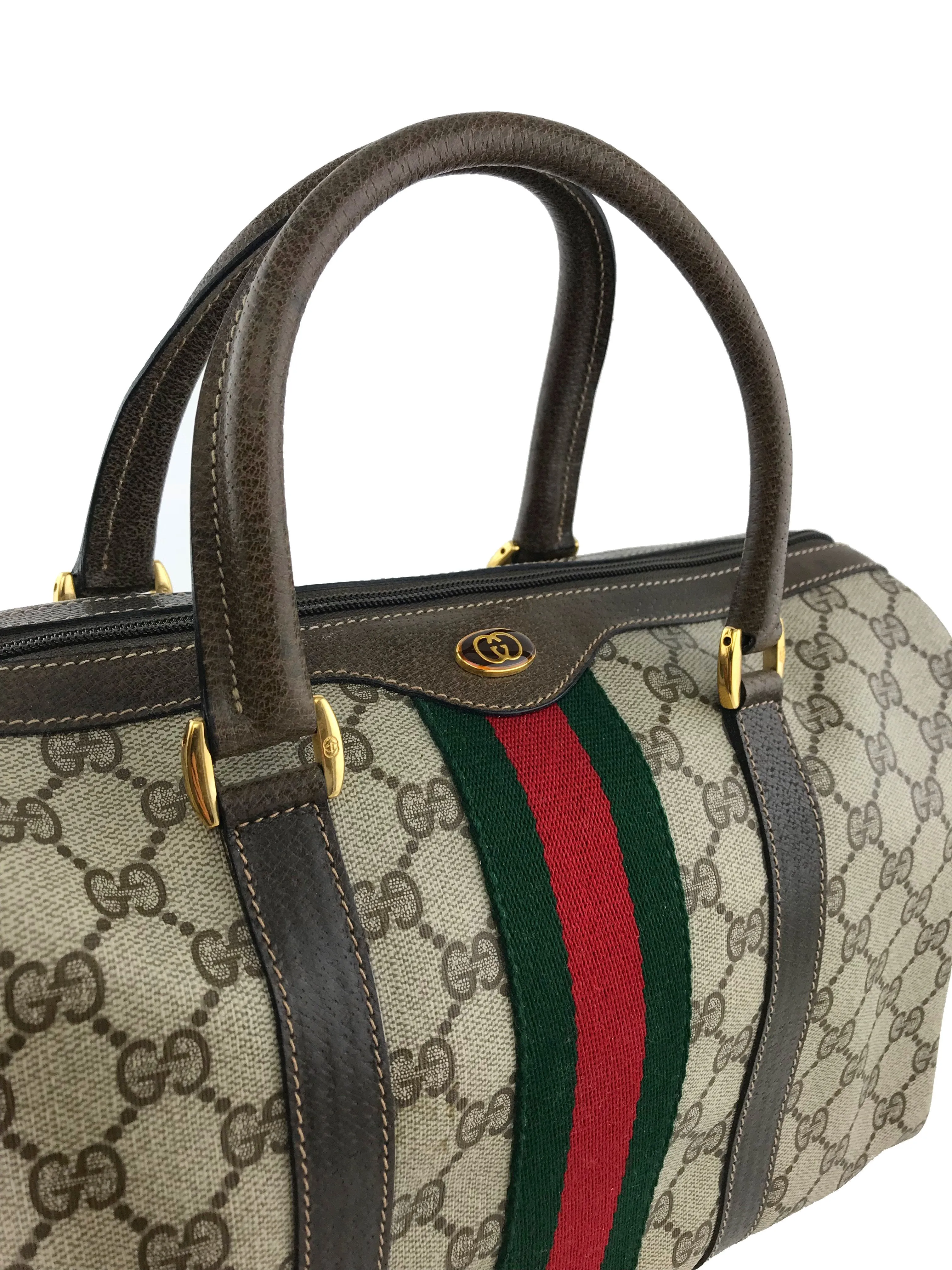 Gucci Monogram Boston Web Medium Satchel Bag