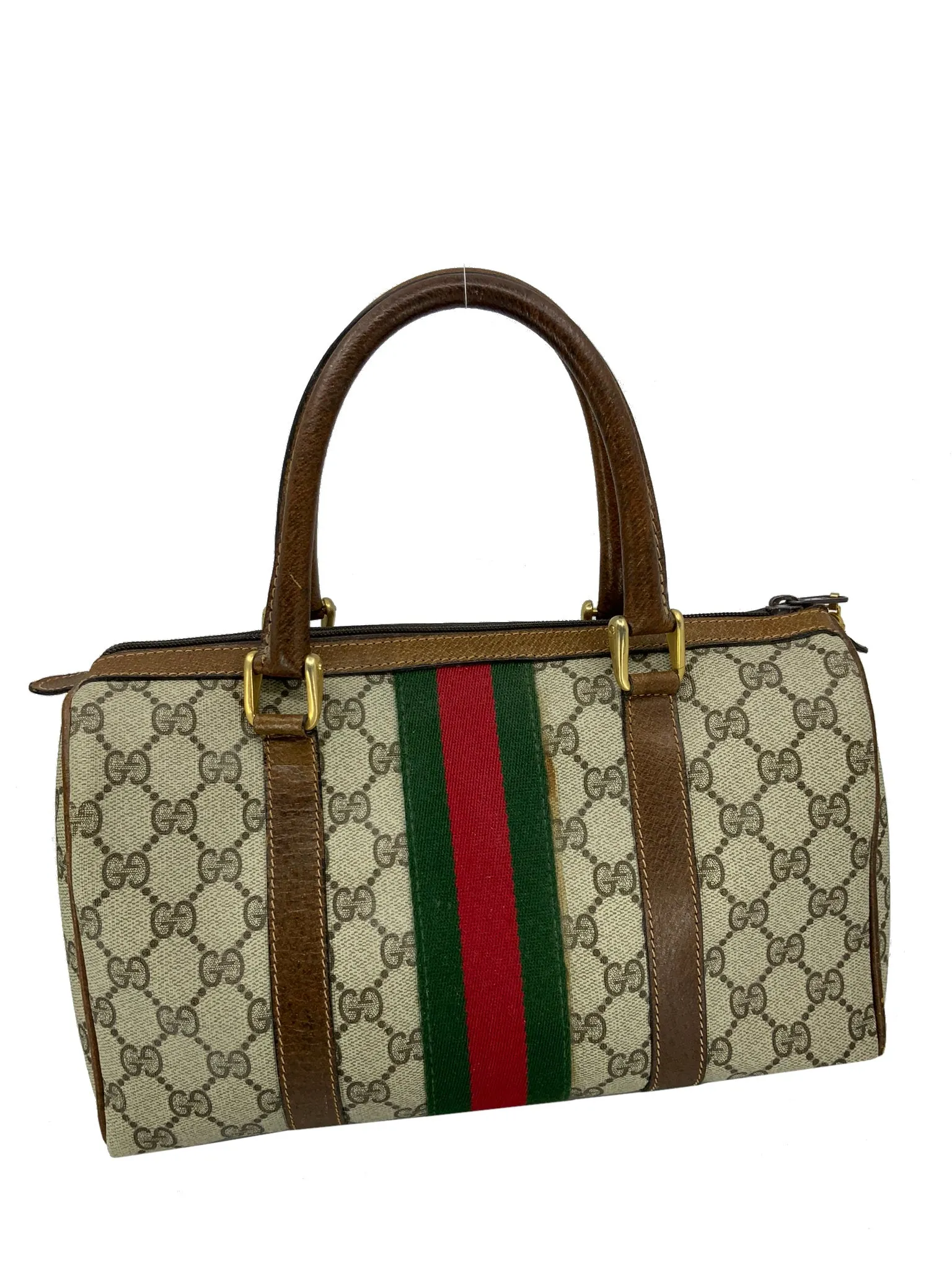 Gucci Vintage Boston Sherry Line Monogram Canvas Small Satchel Bag