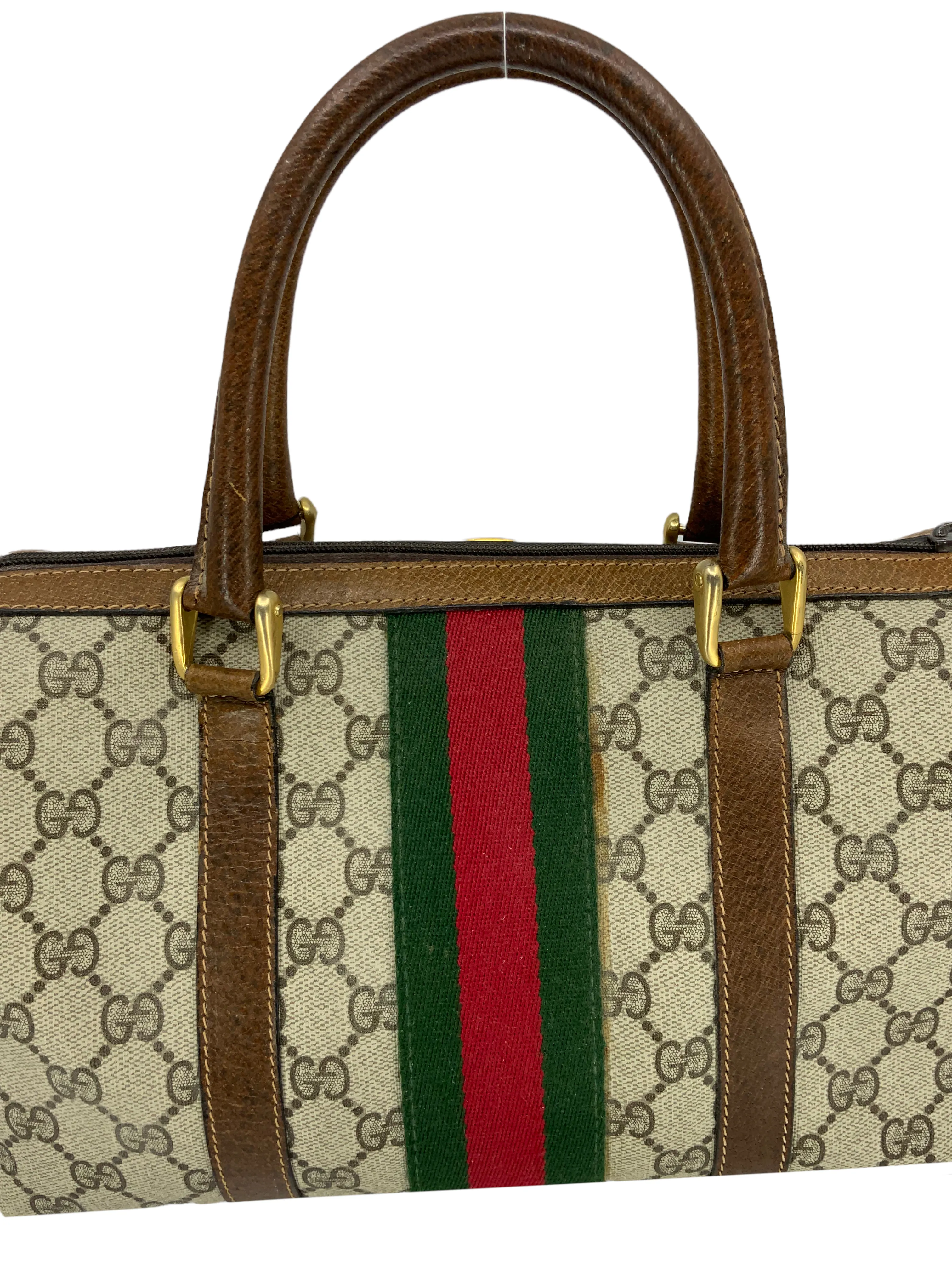 Gucci Vintage Boston Sherry Line Monogram Canvas Small Satchel Bag