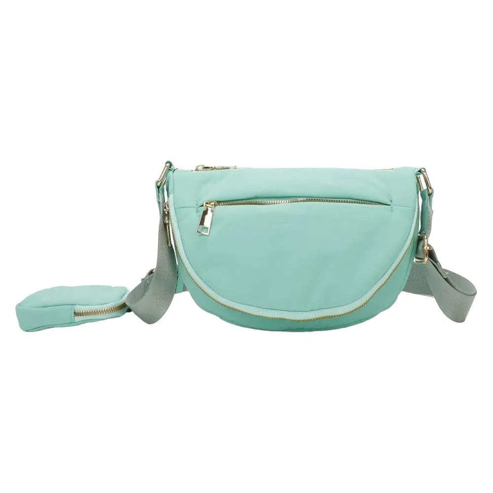 Half Round Solid Nylon Crossbody Bag