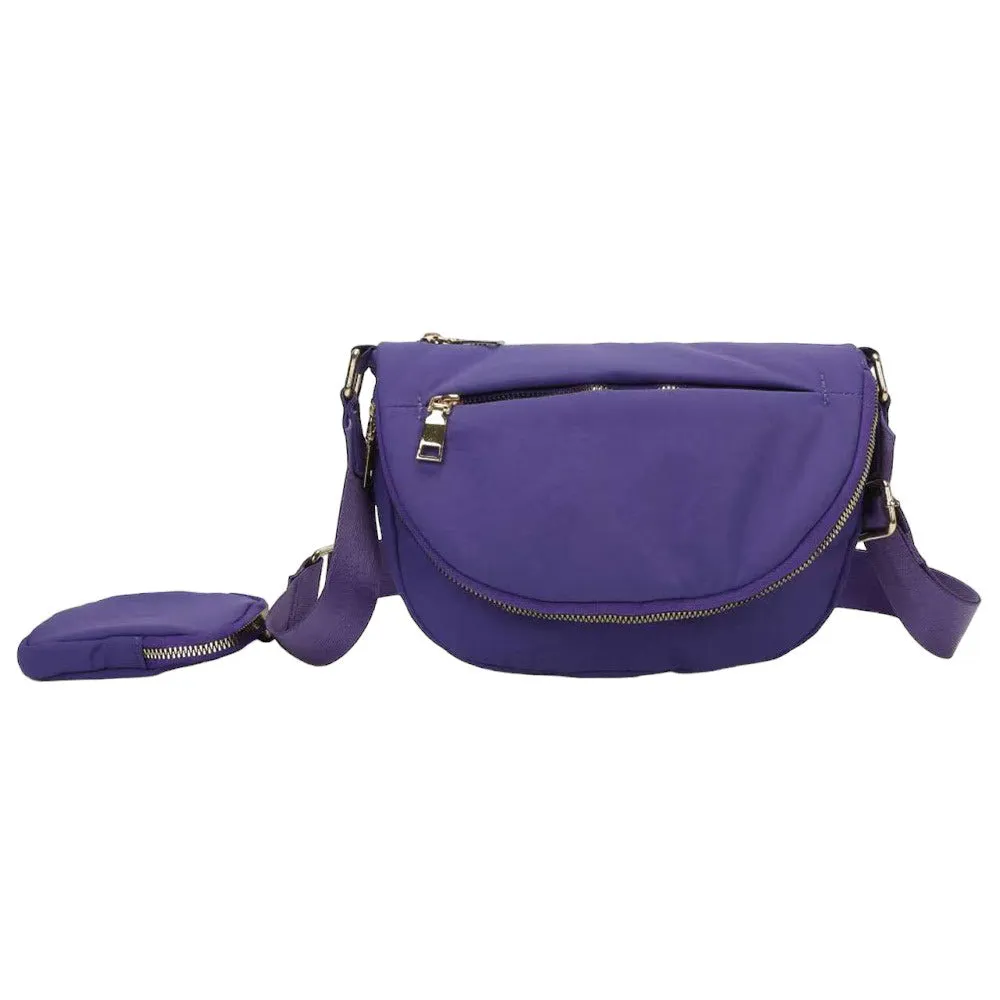 Half Round Solid Nylon Crossbody Bag