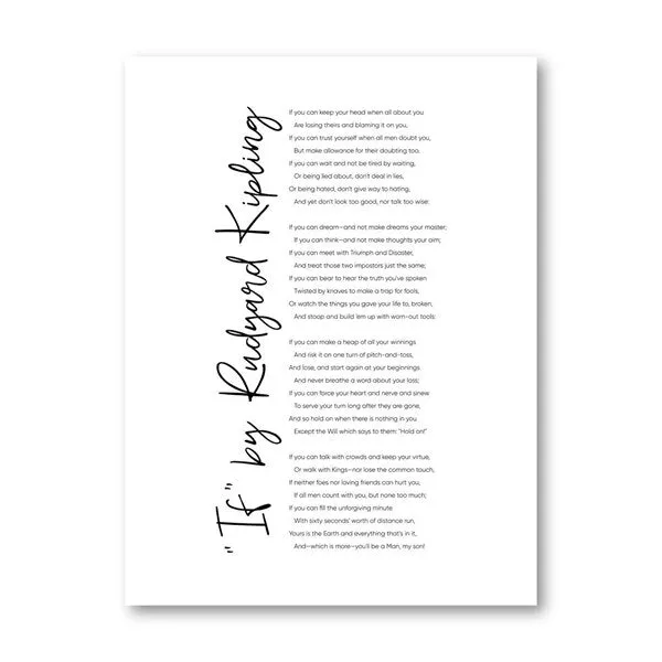 If By Rudyard Kipling Famous Poem Wall Art Black White Minimalist Fine Art Canvas Prints Literary Classics Posters Pictures For Home Office Living Room Decor