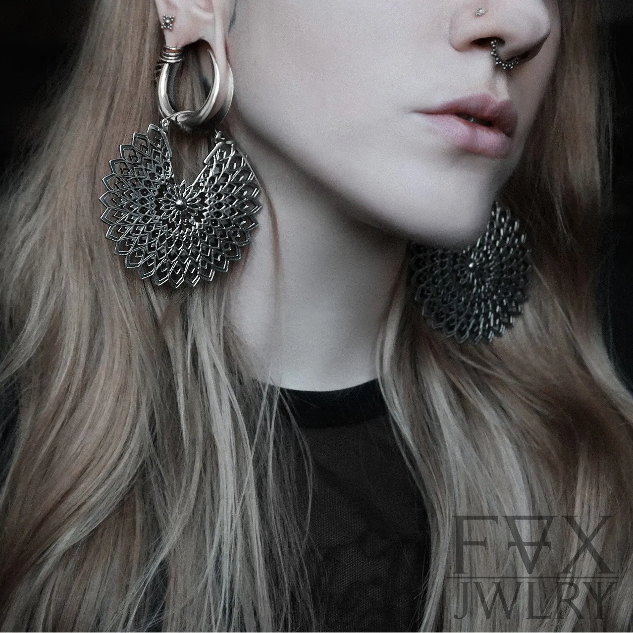 Large Silver Mandala Hoops