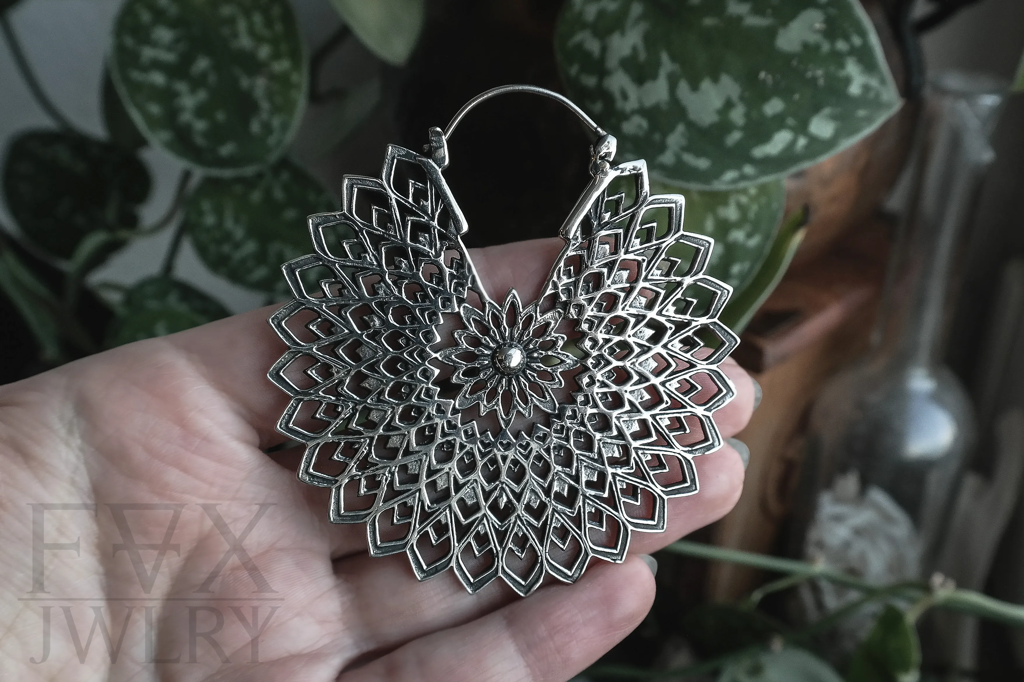 Large Silver Mandala Hoops