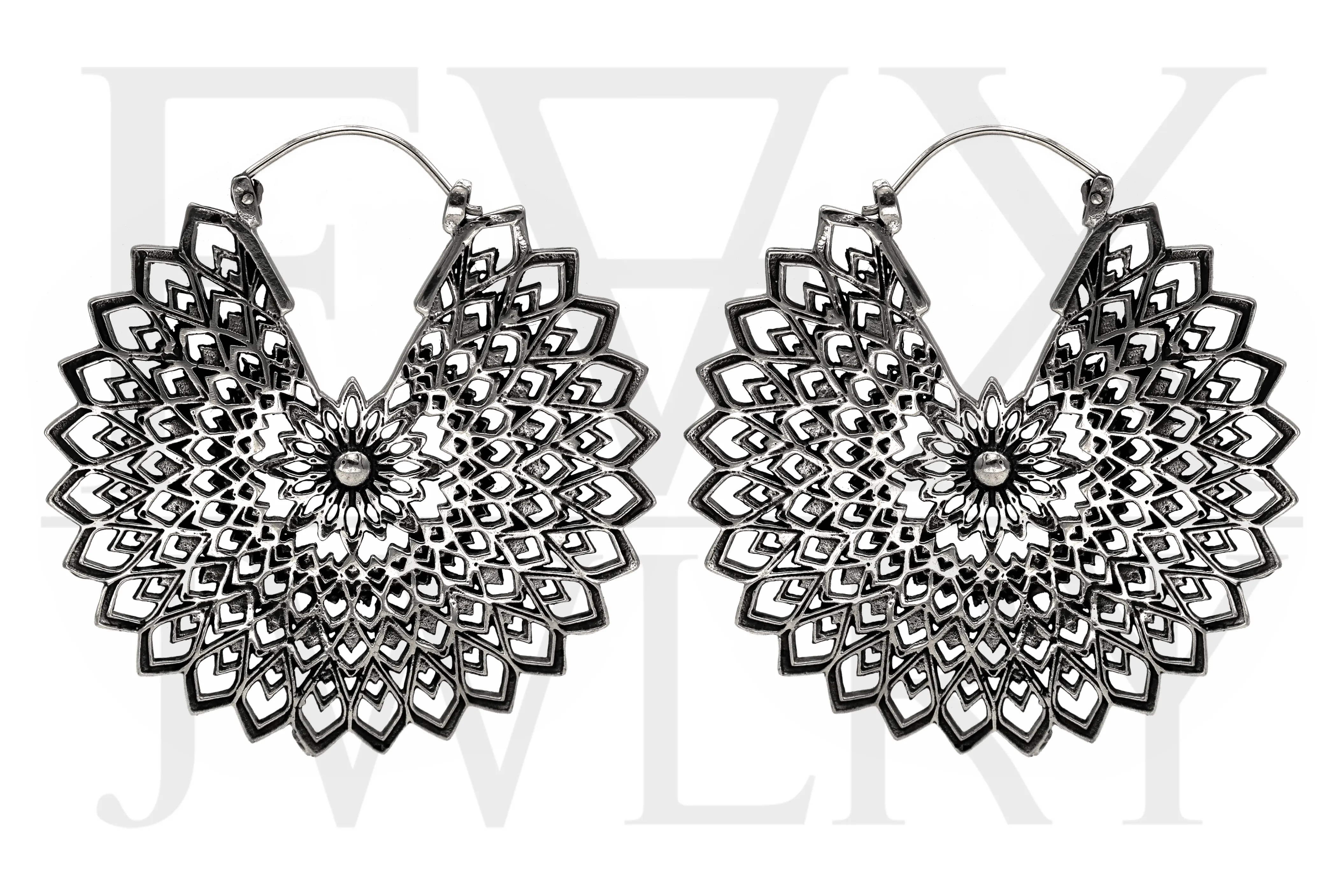 Large Silver Mandala Hoops