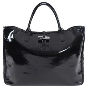 Longchamp Black Patent Leather Tote Bag