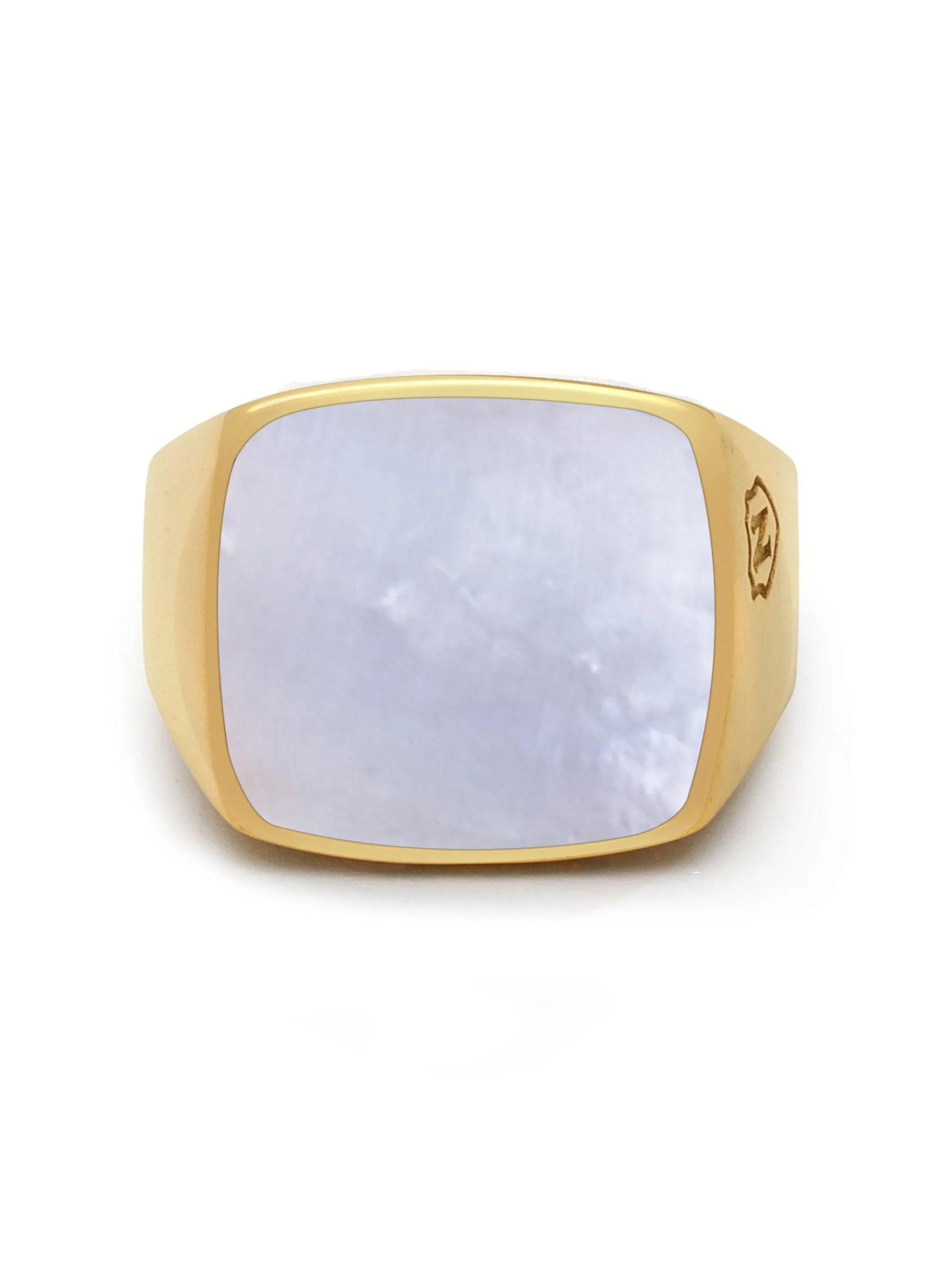 Men's Gold Signet Ring with Natural White Shell