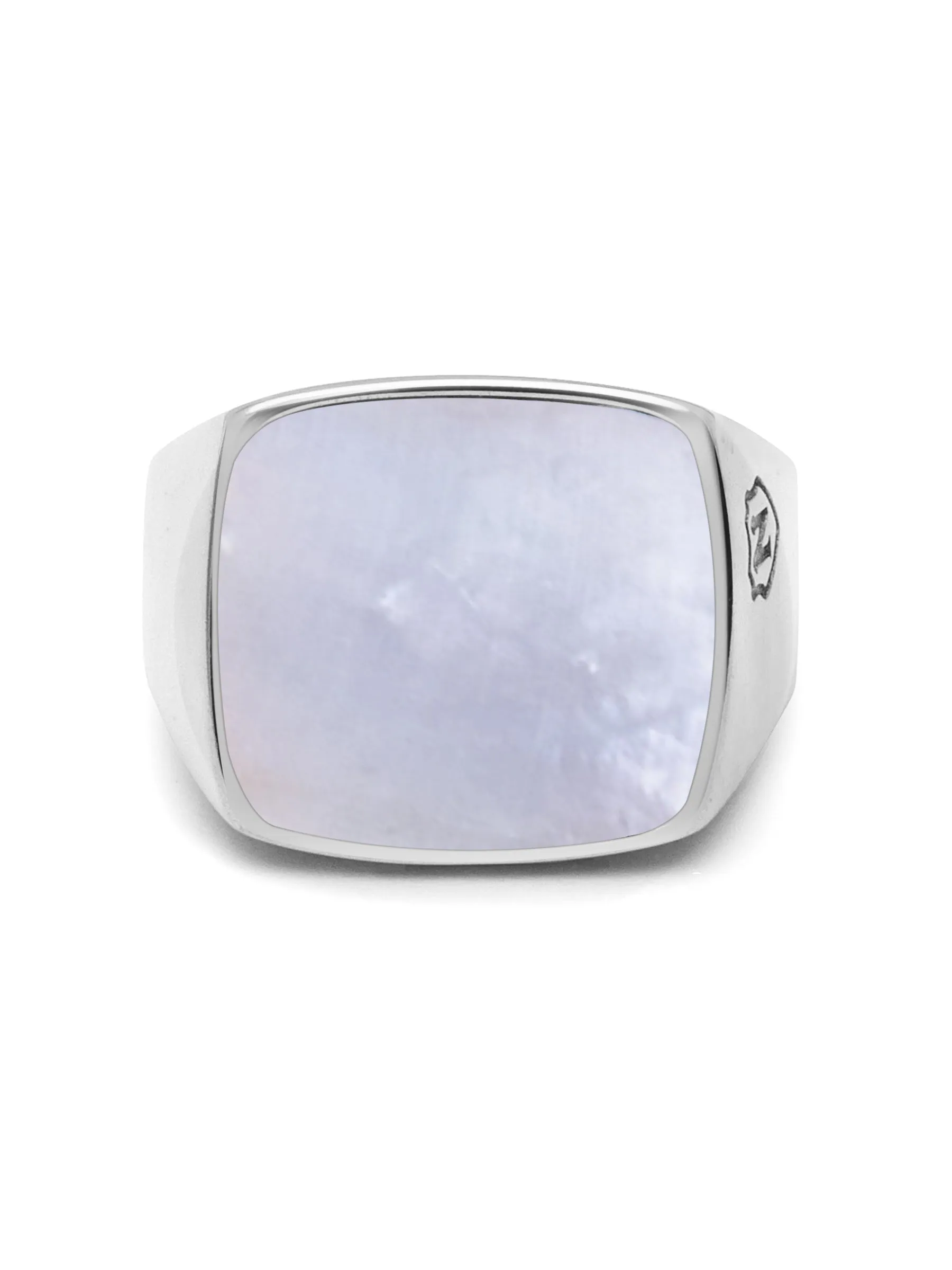 Men's Silver Signet Ring with Natural White Shell