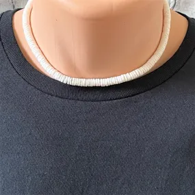 Mens White Shell Choker Necklace